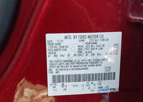 2013 Ford Edge Sel z USA, uszkodzony, nr VIN 2FMDK4JC6DBB29095